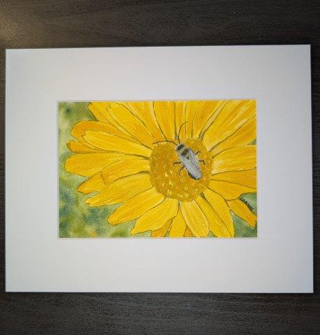 Original Painting - Calendula with Bee 7x5