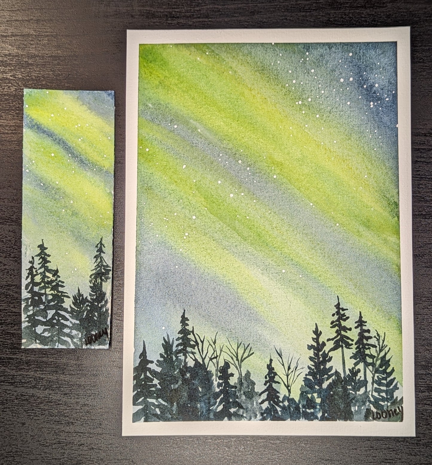 Original Painting and Bookmark - Northern Lights 5x7