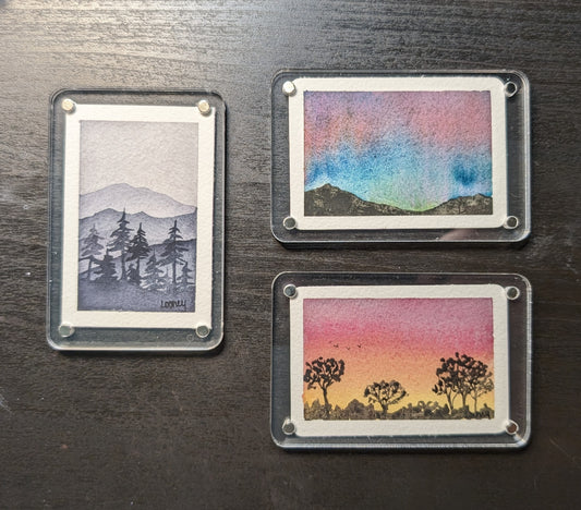 Tiny Original Paintings in Magnetic Frames