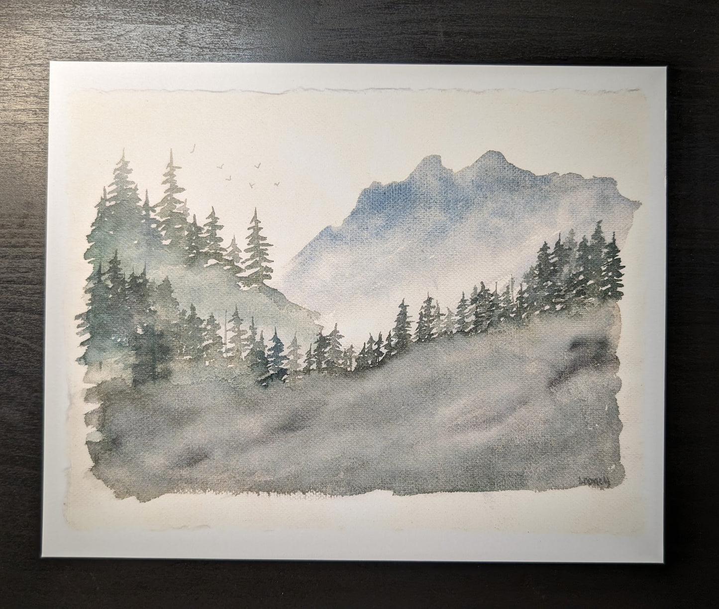 Print - Mountains on Handmade Paper 10x8