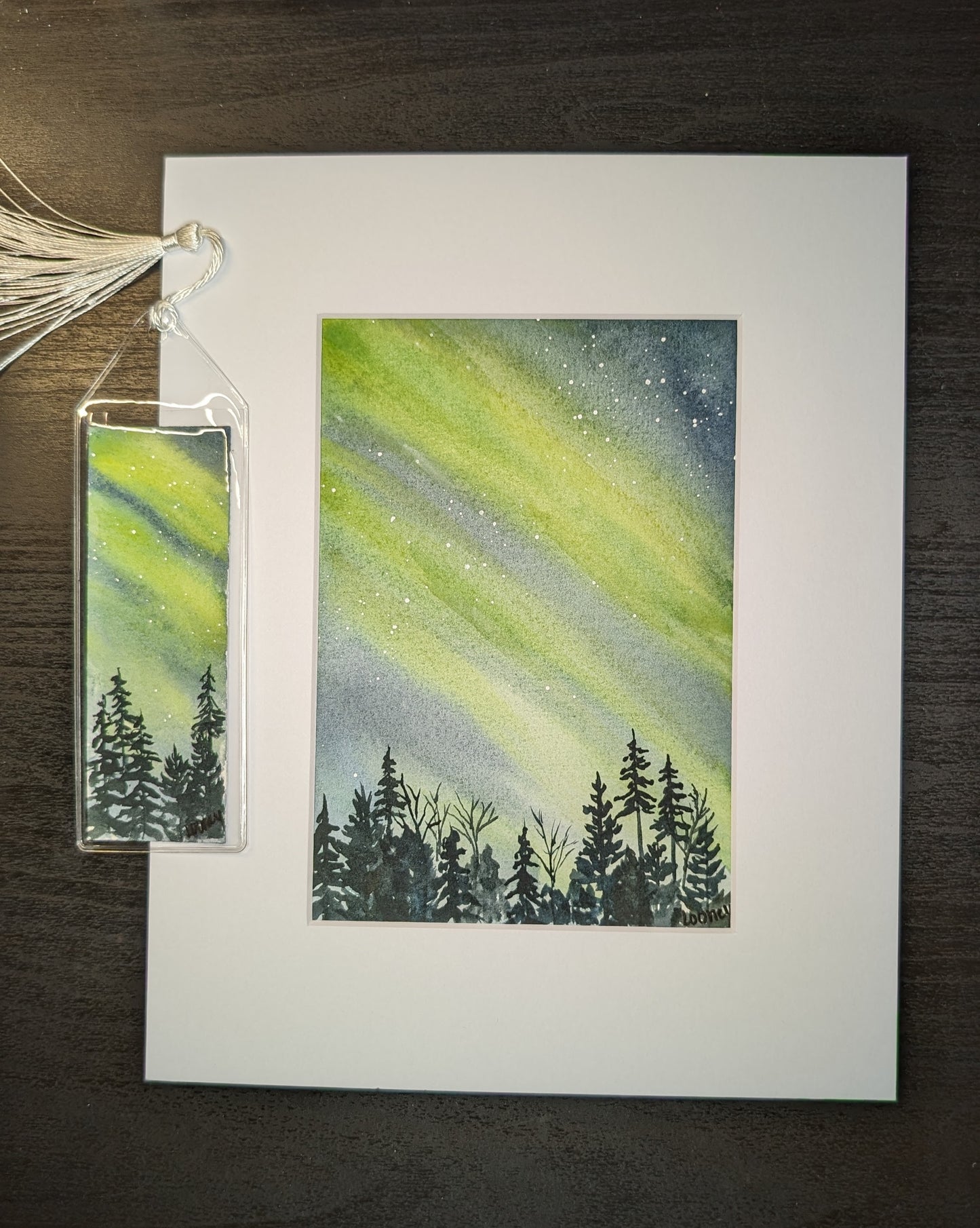 Original Painting and Bookmark - Northern Lights 5x7