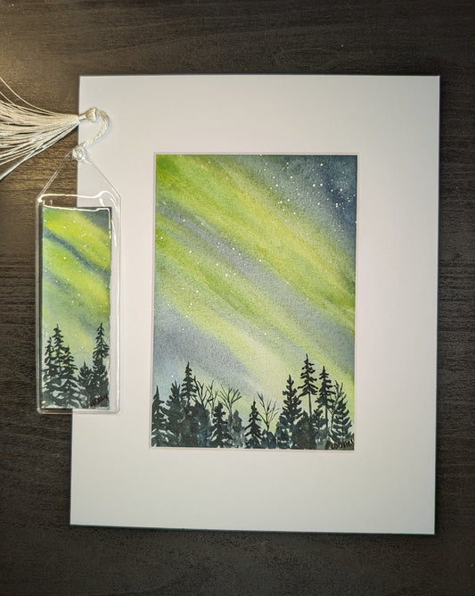 Original Painting and Bookmark - Northern Lights 5x7