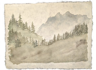 Print - Mountains on Handmade Paper 10x8